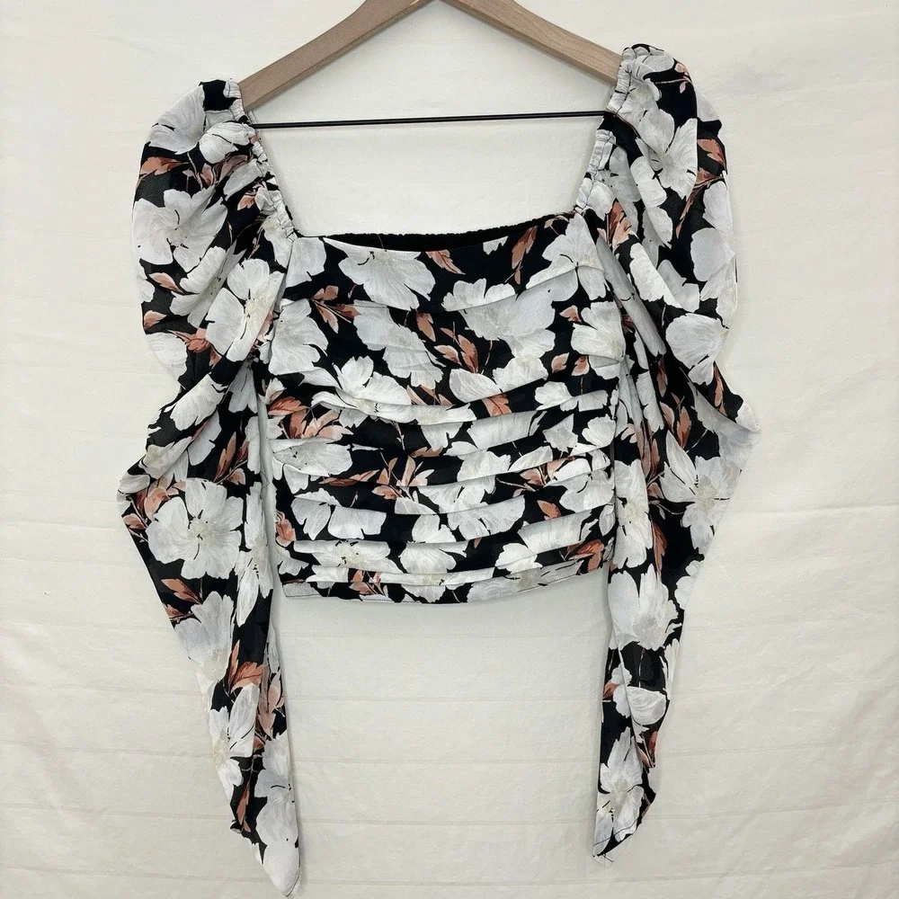 Abercrombie &‎ Fitch Puff Sleeve Smocked Ruched Blouse S Whimsygoth Floral Fairy